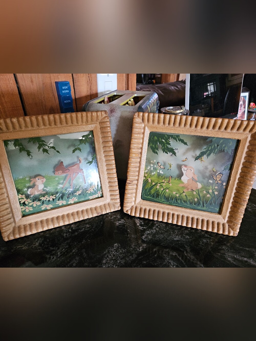 Rare 1942 Walt Disney "Bambi" Courvoisier Multiplane Painting Set - Matched Pair